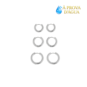 Brinco Argola Clássica Prateada Trio