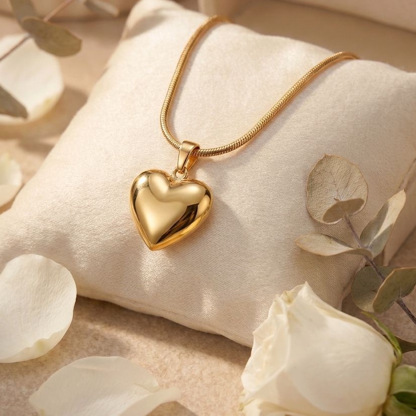 Colar Choker Coração Grande Liso Ouro 18K Essencial - Imagem 2