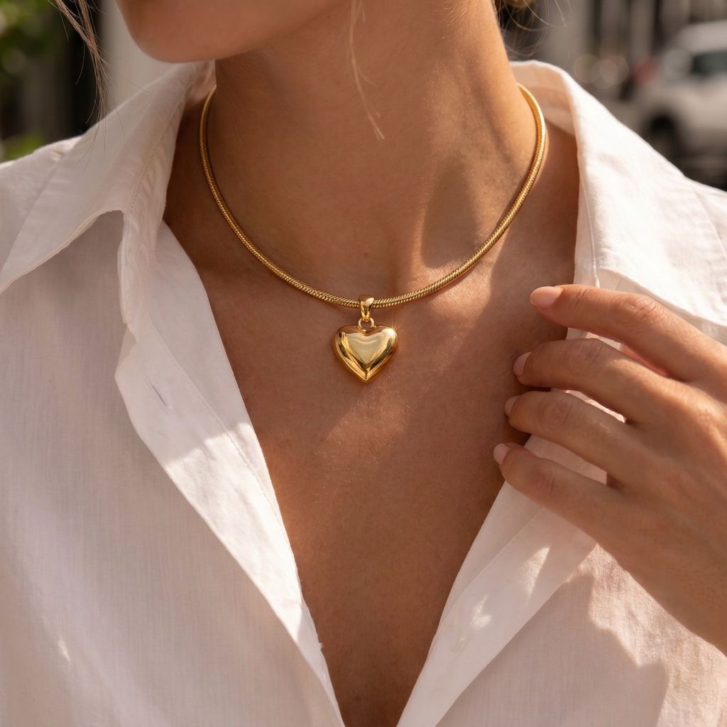 Colar Choker Coração Pequeno Liso Ouro 18K Essencial - Imagem 3