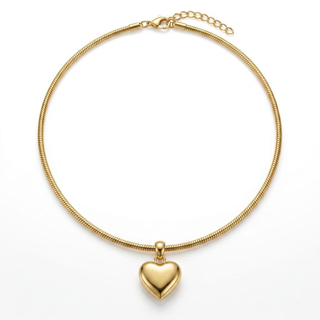 Colar Choker Coração Pequeno Liso Ouro 18K Essencial