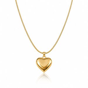 Colar Choker Coração Grande Liso Ouro 18K Essencial