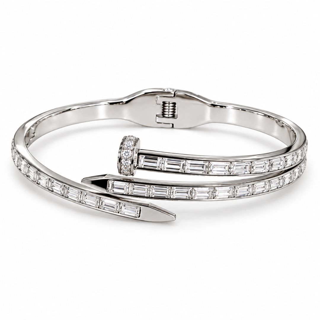 Bracelete Prego 3 Voltas Vidrilho Cristal Prata