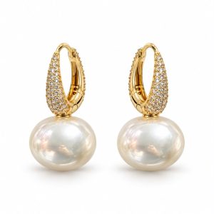 Brinco Perolas Shell Argola Click G Ouro