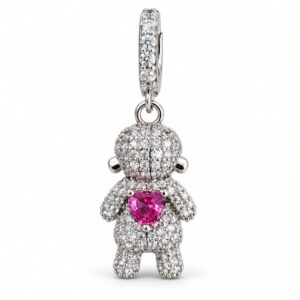 Pingente Filhos Menina Cravejado Prateado Rosa.