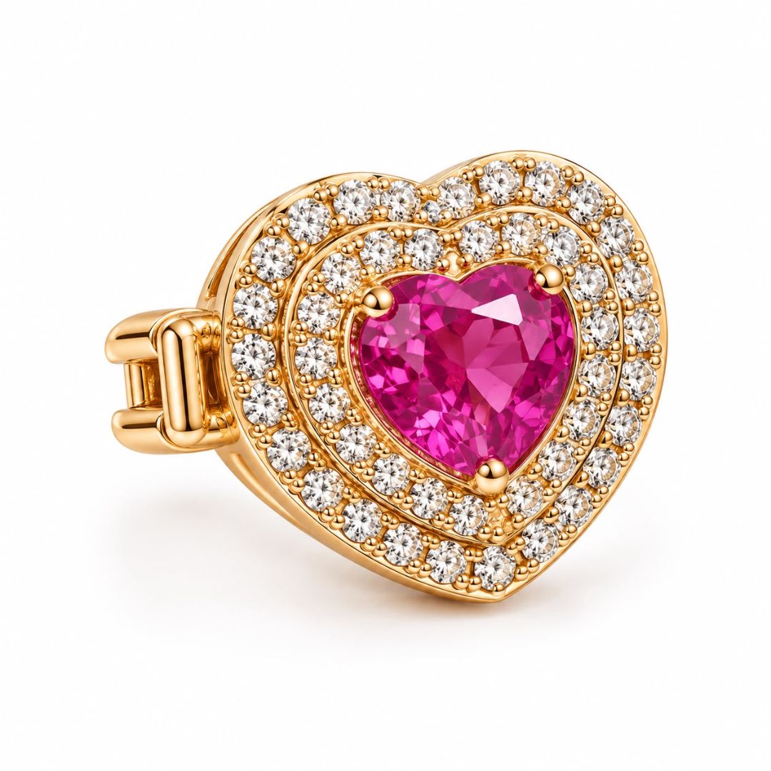 Pingente Charm Coraçao Pink Ouro